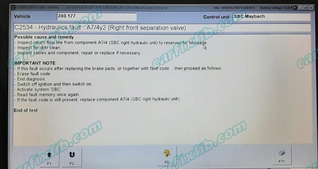 C2534 Hydraulics fault : A7/4y2 Right front separating valve Possible Fault