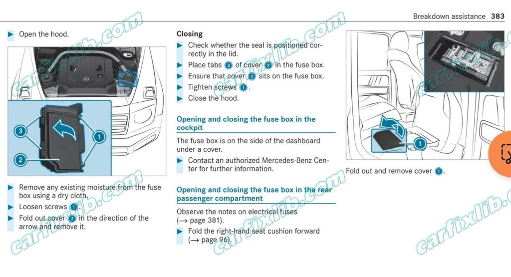 Mercedes G63 AMG 2019 2020 2021 Fuse box location