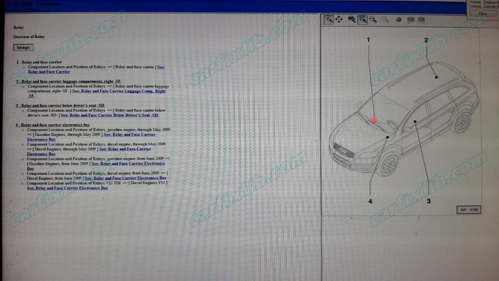 Relay and Fuse location Audi Q7