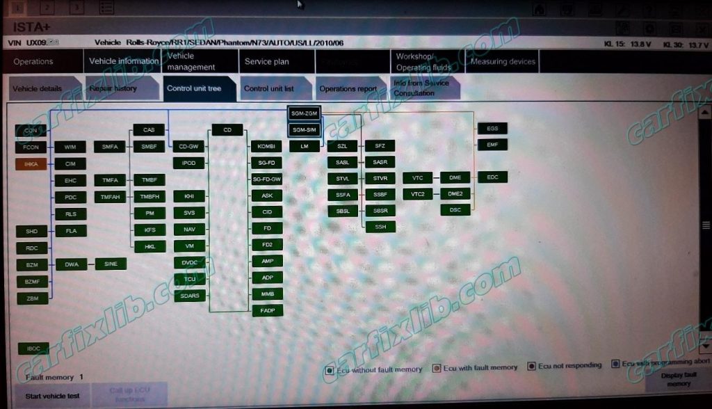 Rolls Royce Phantom Control module in MOST bus recognized