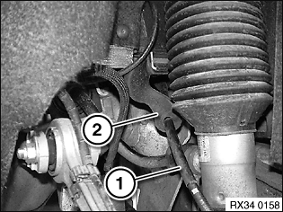 Pull Bowden cable (1) out of rubber retainer (2).
