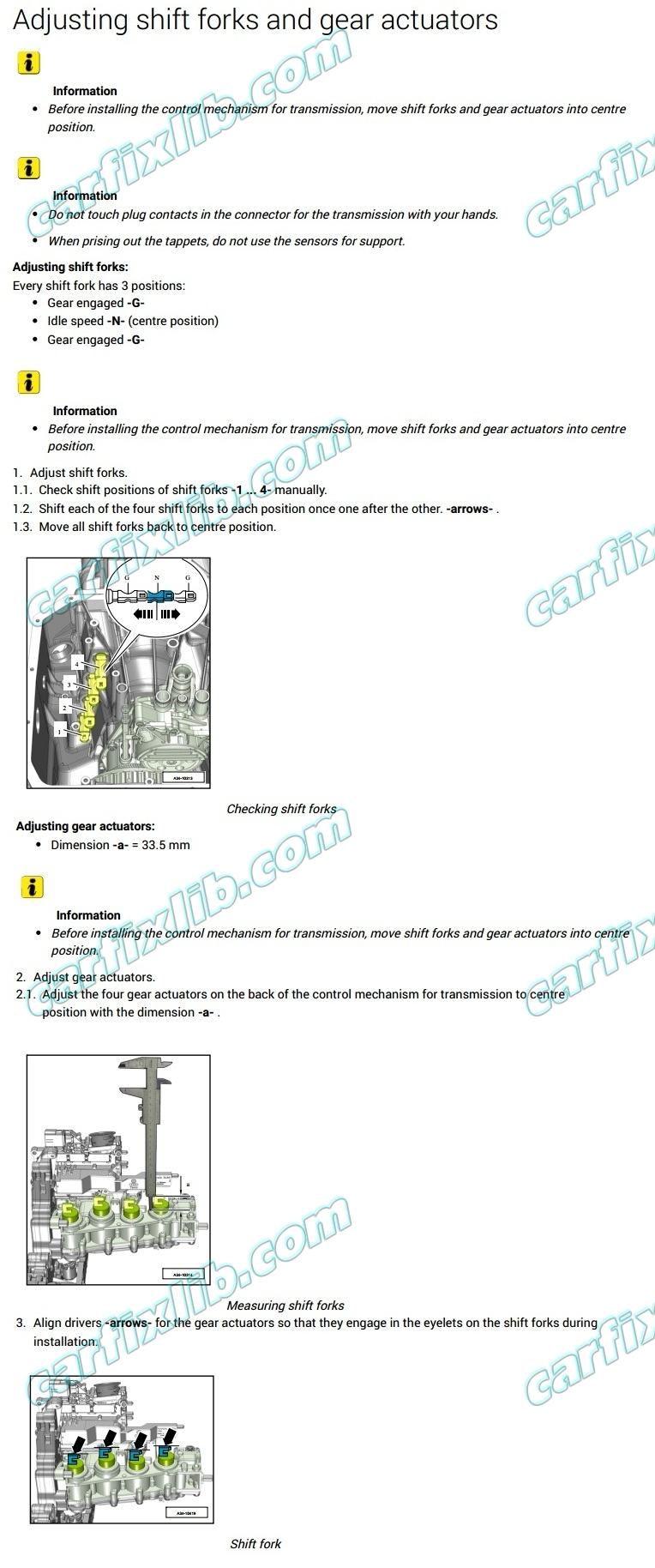 Adjusting shift forks and gear actuators