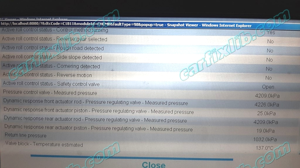 C1B11-62 Pressure Control Valve Freeze Frame Data