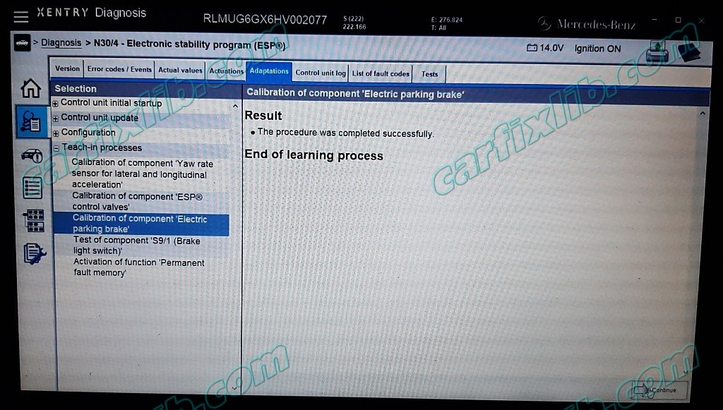Mercedes parking brake calibration successfully