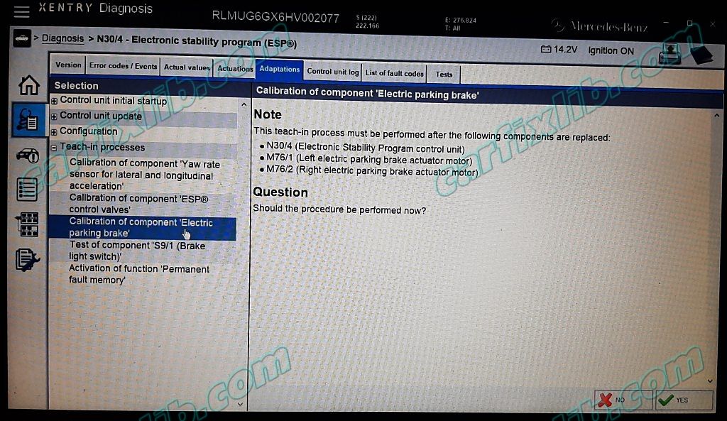 Mercedes parking brake calibration