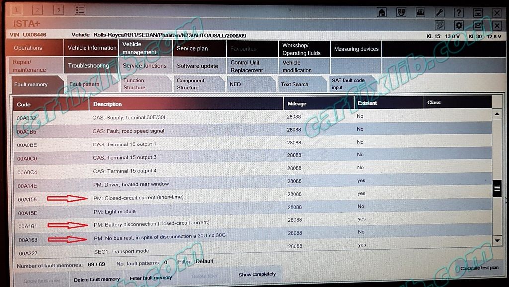 00A158 Closed Circuit Current High 00A161 Battery Drain 00A163 No Bus Rest