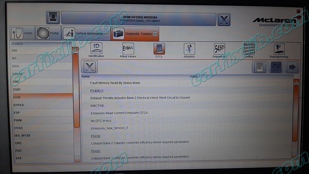 Mclaren 720s ECM DTC code
